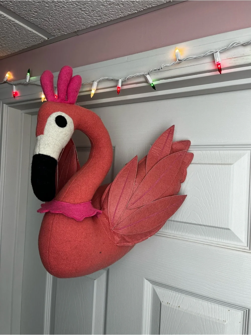 Whimsical Pink Felt Flamingo Wall Decor Mount🦩